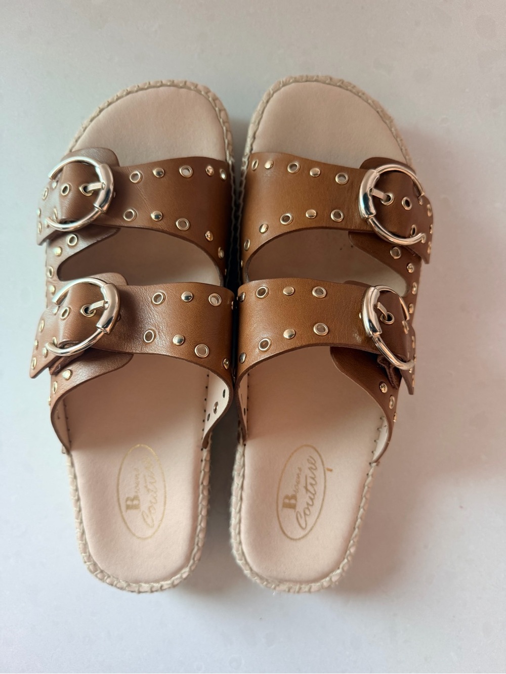 Browns Couture Clover Brown Leather Studded Sandals/Espadrilles